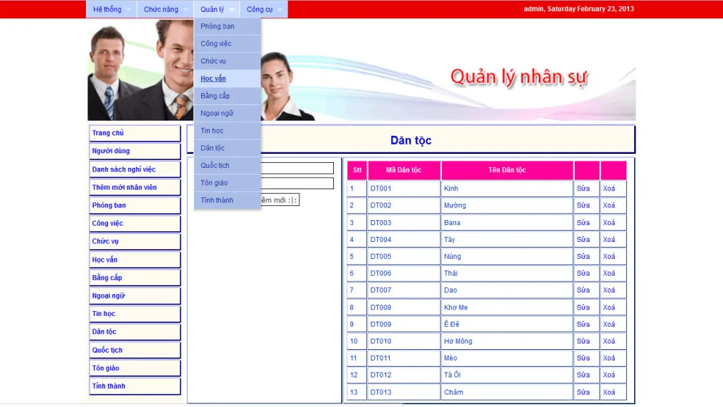 Quản lý nhân sự demo trang quản lý