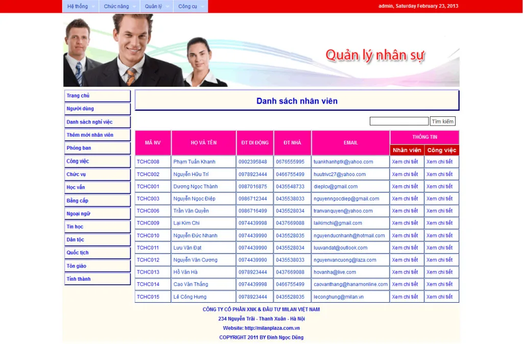 Quản lý nhân sự demo trang chủ