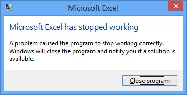 Microsoft Excel has stopped working error