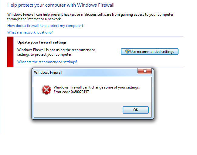 Windows Firewall error code 0x80070437