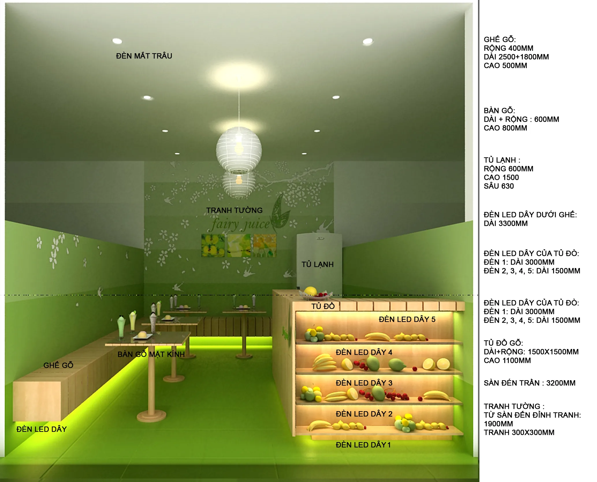 3DMax phối cảnh gian hàng nước ép trái cây Fairy Juice tại MelinhPlaza