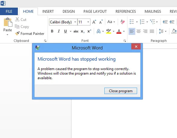 Microsoft Word 2013 has stopped working