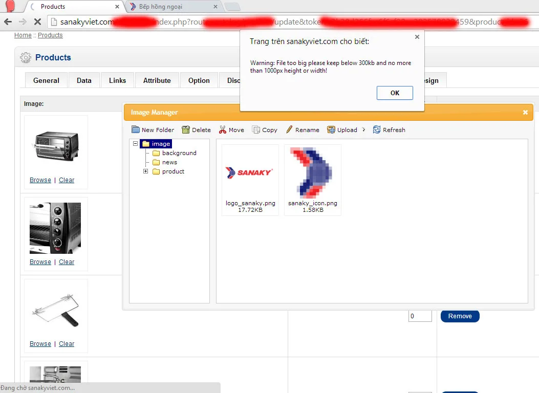 Chỉnh sửa giới hạn upload limit 300kb / 1000 x 1000px Opencart